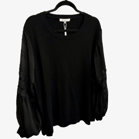 Sioni Milano black crewneck lace long sleeve sweater 2X New with tags - Picture 5 of 15